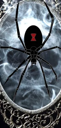 This gothic live wallpaper features a detailed clock with a captivating spider on it