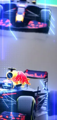 This phone live wallpaper features a stunningly detailed image of a red bull racing down a track, against a dynamic, ultrawide lens backdrop
