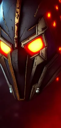 Elevate your phone's aesthetic with our latest live wallpaper - a close-up shot of a helmet with glowing eyes