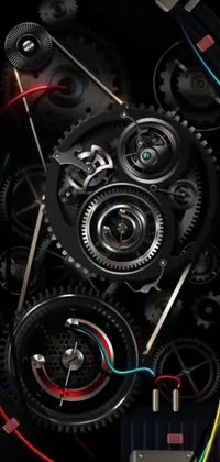 This phone live wallpaper features a close-up of a clock with multiple gears