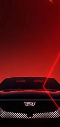 This phone live wallpaper depicts a digital rendering of a sleek car set against a bold and striking red background