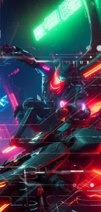 This live wallpaper features a neon city setting with a man riding a motorcycle