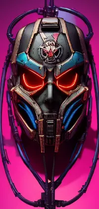Immerse yourself in the world of cyberpunk with this striking phone live wallpaper sporting a metallic helmet and a cockroach-like character peeking out from beneath it