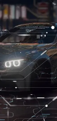 This phone live wallpaper showcases a futuristic BMW on a city street, surrounded by circuit board designs