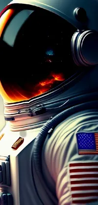 This space-themed phone live wallpaper features a close-up shot of an astronaut in a high contrast space suit