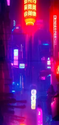 Immerse yourself in a futuristic world with this live city street wallpaper, featuring neon signs, abstract graffiti, cyberpunk icons, and glitchy animations