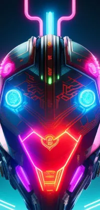 This phone live wallpaper showcases a close-up of a futuristic helmet with neon lights, inspired by afrofuturism