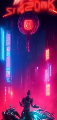 This phone live wallpaper features a stunning cyberpunk cityscape with neon lights and fog