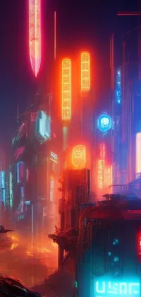 This dynamic live wallpaper boasts a futuristic city at night with striking neon lights and cyberpunk art
