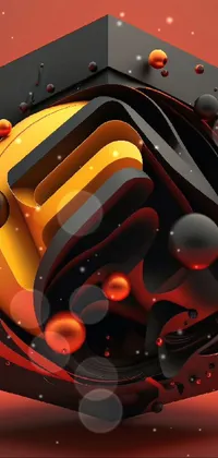 This 3D phone live wallpaper features an orange and black cubo-futuristic object with a dynamic animation