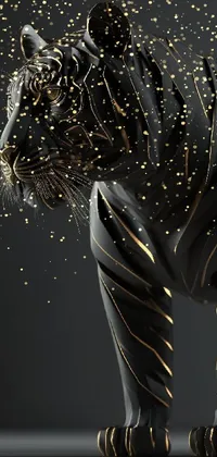 Enjoy a stunning phone live wallpaper featuring a striking black and gold statue of a tiger