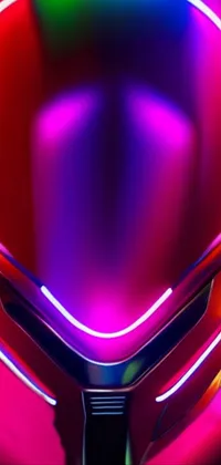 This phone live wallpaper features a close-up shot of a helmet illuminated by neon lights, creating a multicolored vector art pattern