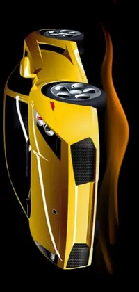 This live phone wallpaper depicts a yellow sports car in flames on a black background