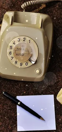 This stunning phone live wallpaper showcases a vintage telephone positioned atop a wooden floor alongside a notepad