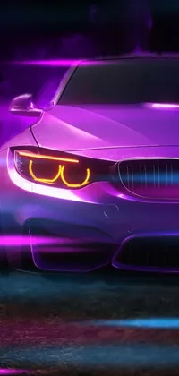 This phone live wallpaper showcases a sleek and stylish purple car with futuristic design elements creating a stunning 4k-quality image