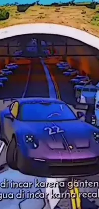 This animated live wallpaper depicts a red sports car sitting inside a tunnel