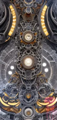 This is an industrial and futuristic phone live wallpaper that showcases a close-up of a clock inside a building