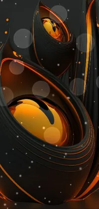 This phone live wallpaper showcases a mesmerizing close up of a vase on a table in black and orange inspired by trending polycount digital art