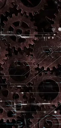 Looking for a futuristic, sci-fi inspired phone live wallpaper that's both unique and eye-catching? Check out this digital rendering featuring a bunch of interlocking gears on a table, rotating in a rhythmic motion while set against a dark, intricate blockchain vault backdrop