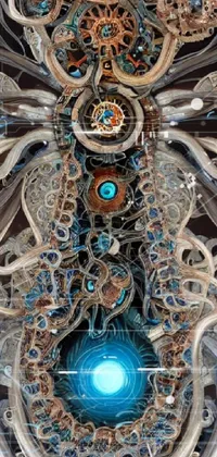 This stunning live wallpaper displays a close-up of a cybernetic body inspired by anime and solarpunk art