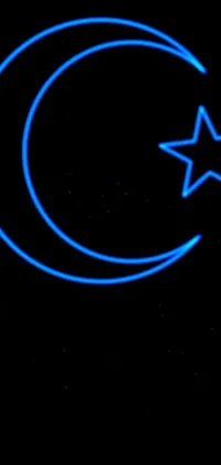 This mobile wallpaper portrays a blue crescent-a symbol of Islamic faith-and a star on a black background