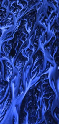 This phone live wallpaper features a captivating close-up of a blue water stream, with intricate roots resembling arteries