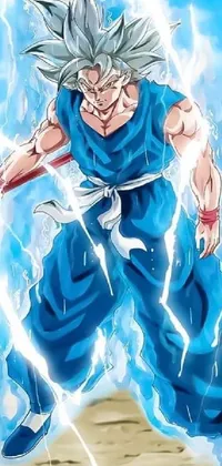 This phone live wallpaper features a close-up shot of a person in ultra instinct mode, holding a sword