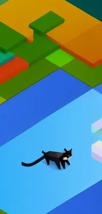 This phone live wallpaper features a captivating illustration of a black cat walking across a glistening pool of water