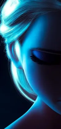This stunning phone live wallpaper showcases a woman with captivating blue eyes through intricate and beautiful digital art