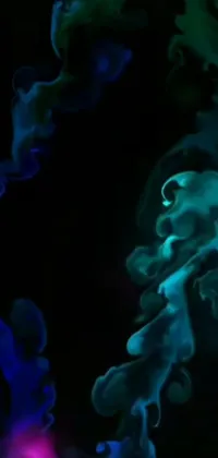 This stunning phone live wallpaper showcases a close-up of a cell phone emitting smoke, against a backdrop of bioluminescent lighting