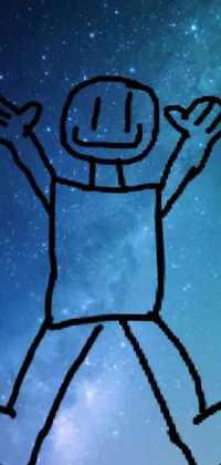 This lively phone wallpaper shows a colorful drawing of a jumping humanoid in space
