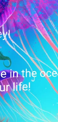 Looking for an attention-grabbing live wallpaper for your phone? Check out this psychedelic design featuring a colorful poster that says "Hey, see in the ocean your life