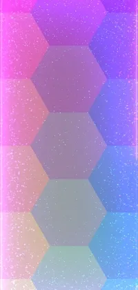 This phone live wallpaper features a mesmerizing background of shifting, glowing hexagons in pastel rainbow and dark muted colors