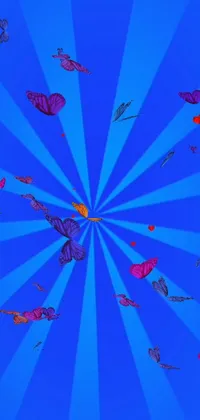 This live wallpaper features colorful butterflies flying through a blue sky