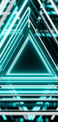 This phone live wallpaper features a digital art design with triangle-shaped lights rendered in white and teal metallic accents