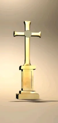 This phone live wallpaper depicts a stunning golden cross resting on a pedestal