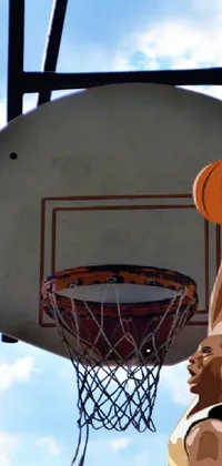 This live wallpaper depicts a man holding a basketball while hovering in the air