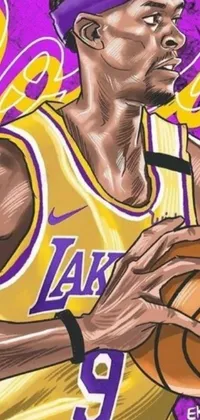 Add some flair to your phone's background with this eye-catching basketball player live wallpaper! The art features a digital painting of a basketball player holding a ball mid-jump