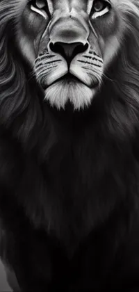This phone live wallpaper showcases a captivating photo of a lion painted in monochromatic tones