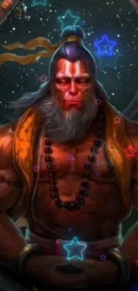 Introducing an enchanting live wallpaper for your phone! This high-quality creation showcases a fascinating humanoid monkey race with a remarkable long beard and a muscular physique