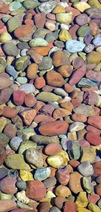 Decorate your phone with a stunning live wallpaper featuring a pile of rocks sitting atop the water's surface