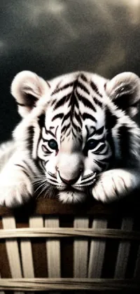 Decorate your phone with this striking white tiger cub live wallpaper