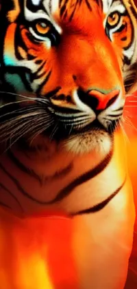 This phone live wallpaper showcases the fury of a tiger against a red backdrop, trending on CG Society's digital art platform