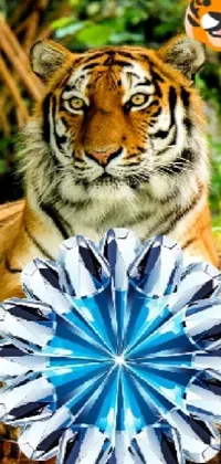This phone live wallpaper features an impressive tiger basking next to a gorgeous blue flower