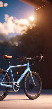 This live wallpaper depicts a blue bike placed on a cement floor in a stunning 3D render