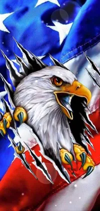 Looking for an eye-catching phone live wallpaper? This stunning option showcases a detailed airbrush painting of a flag with a fierce eagle perched atop it