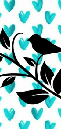 Get mesmerized by this striking phone live wallpaper that features a serene bird perched on a branch amidst delightful hearts in the background