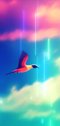 Looking for a stunning live wallpaper for your phone? Check out this beautifully painted sky with an elegant bird flying effortlessly through it! Reminiscent of lomography, this aesthetic wallpaper features a dreamy and ethereal quality that's sure to impress