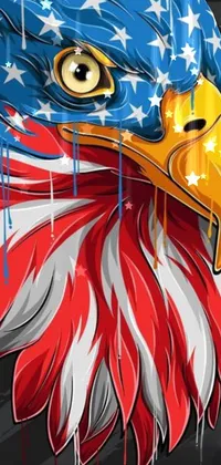 This dynamic live cellphone wallpaper features a bald eagle, painted with red, white, and blue hues of the American flag
