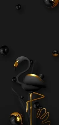 This live phone wallpaper features a stunning 3D render of a black and gold flamingo set against a black background